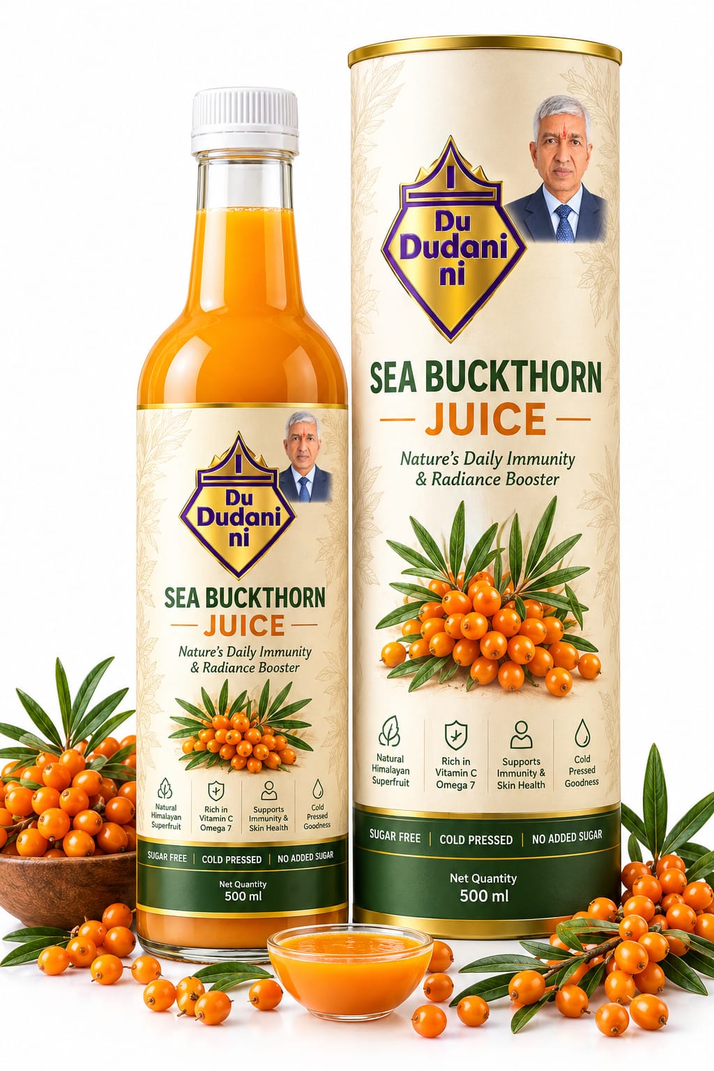 Dudani Premium Himalayan Sea Buckthorn Juice (500ml) - Cold Pressed & Sugar-Free